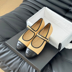 Double C Marry Jane Shoes Yellow Cream Lambskin