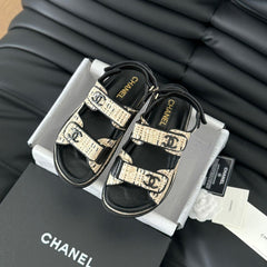 Dad Sandals Sheepskin  Beige Black