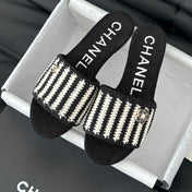 Sheepskins Knit Slippers Black White