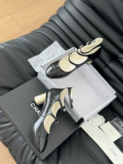 CC MARY JANE SHOES THREE STRAPS BLACK LAMBSKIN WITH GOLD HARDWARE