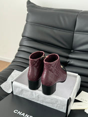 CC BALLET SHORT BOOTS 65 MM IN SANGRIA PURPLE MIX BLACK QUILTED PATTERN LAMBSKIN