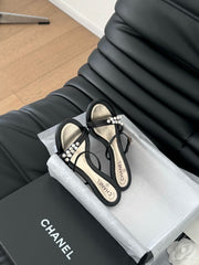 PEARL SANDAL IN BLACK AND GOLD LAMBSKIN 35 MM