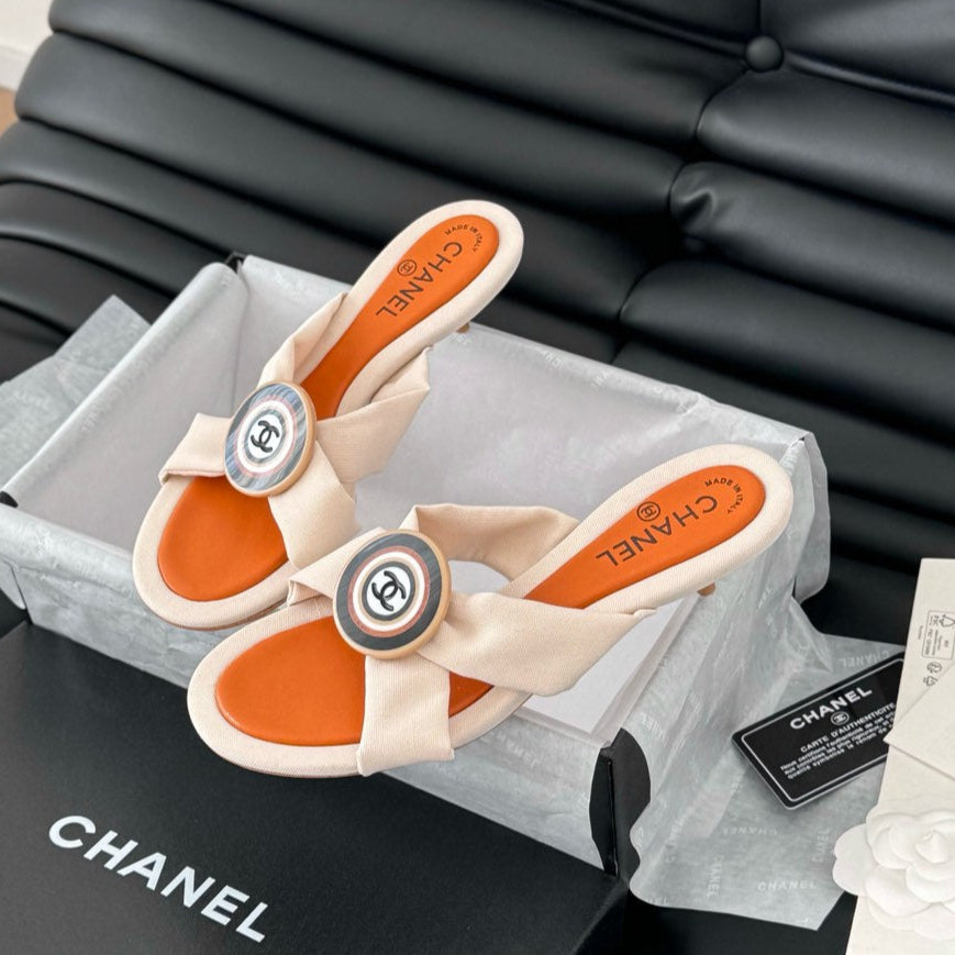 VIVID ORANGE FABRIC CC SLIDE SANDALS