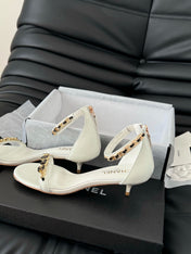 MID-HEEL 35 MM SANDAL IN WHITE SHEEPSKIN WITH STICKERS
