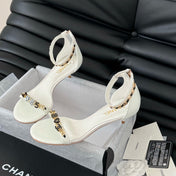 MID-HEEL 35 MM SANDAL IN WHITE SHEEPSKIN WITH STICKERS