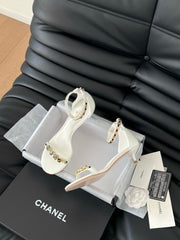 MID-HEEL 35 MM SANDAL IN WHITE SHEEPSKIN WITH STICKERS