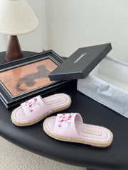 SLIPPERS IN LIGHT PINK SHEEPSKIN MIX FABRIC AND STRAPS BASE