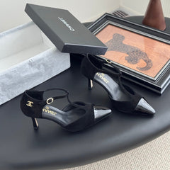 HIGH HEELS WAIST CUTTING IN BLACK SUEDUE MIX GLOSSY