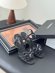 HIGH HEELS SANDALS IN BLACK SHEEPSKIN