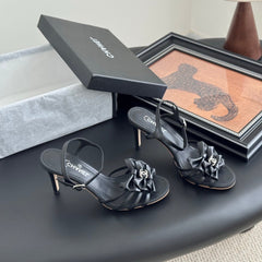 HIGH HEELS SANDALS IN BLACK SHEEPSKIN