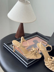 HIGH HEELS SANDALS IN TAN BEIGE SHEEPSKIN