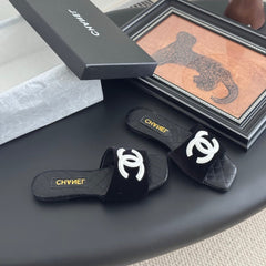 SLIPPER IN BLACK CALFSKIN MIX VELVET