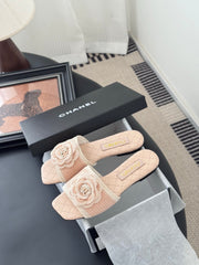 SLIPPER IN PEACH PINK CALFSKIN MIX WOOL