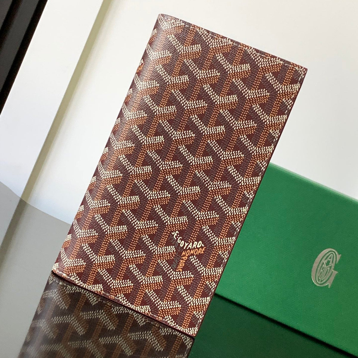 RICHELIEU CHECKBOOK WALLET 19 IN BURGUNDY RED GOYARDINE CANVAS AND CALFSKIN