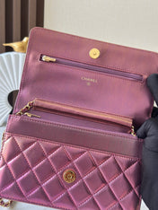 CHANEL 25S WALLET ON CHAIN 19 IN METALLIC PURPLE LAMBSKIN