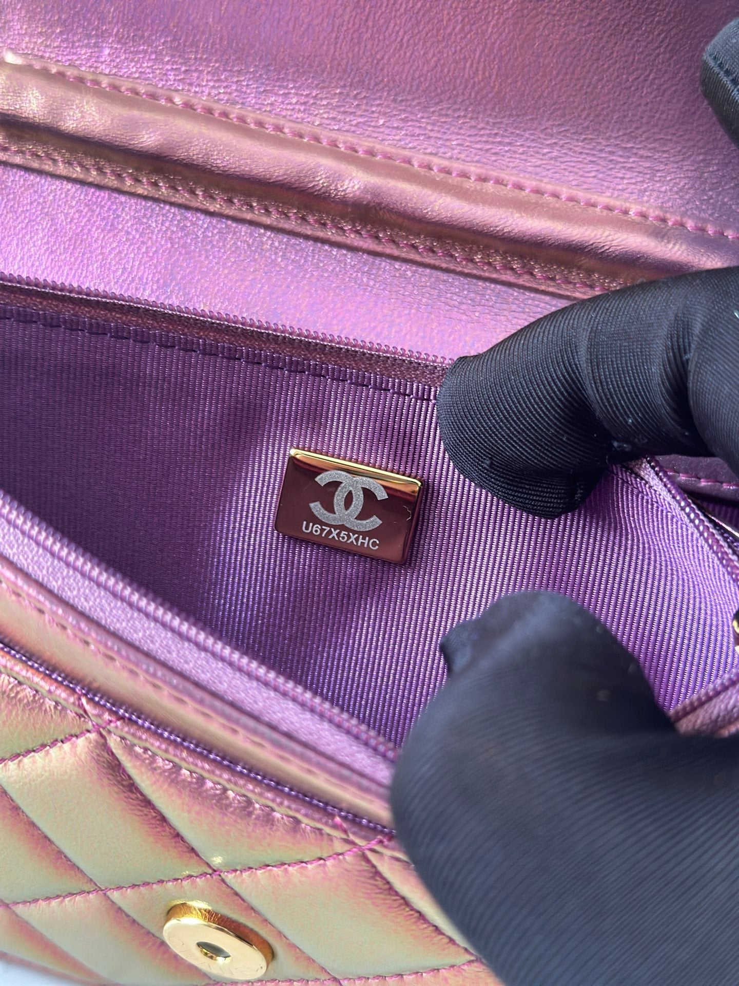 CHANEL 25S WALLET ON CHAIN 19 IN METALLIC PURPLE LAMBSKIN