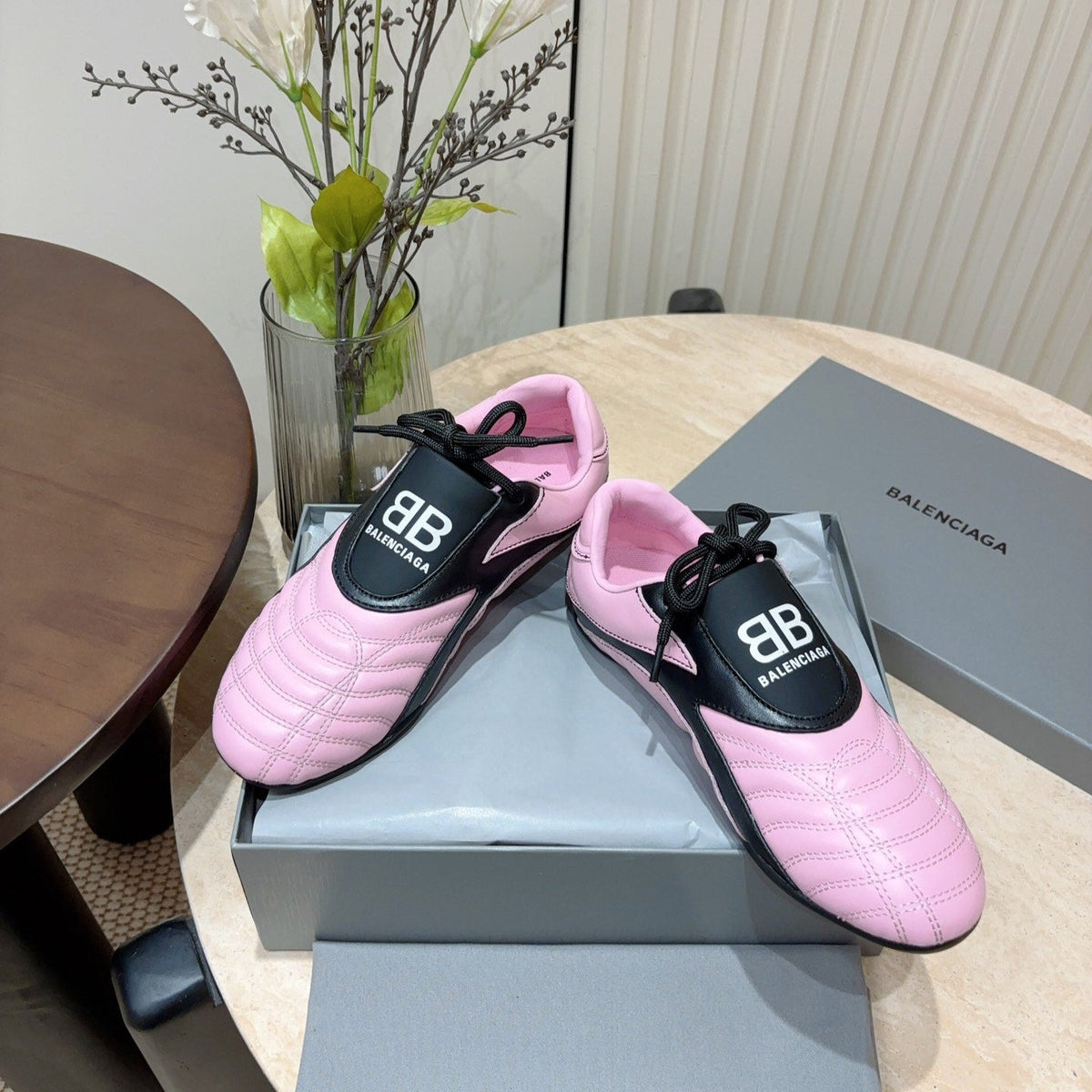 SOCCER SNEAKER IN PINK MIX BLACK QUILTED LAMBSKIN