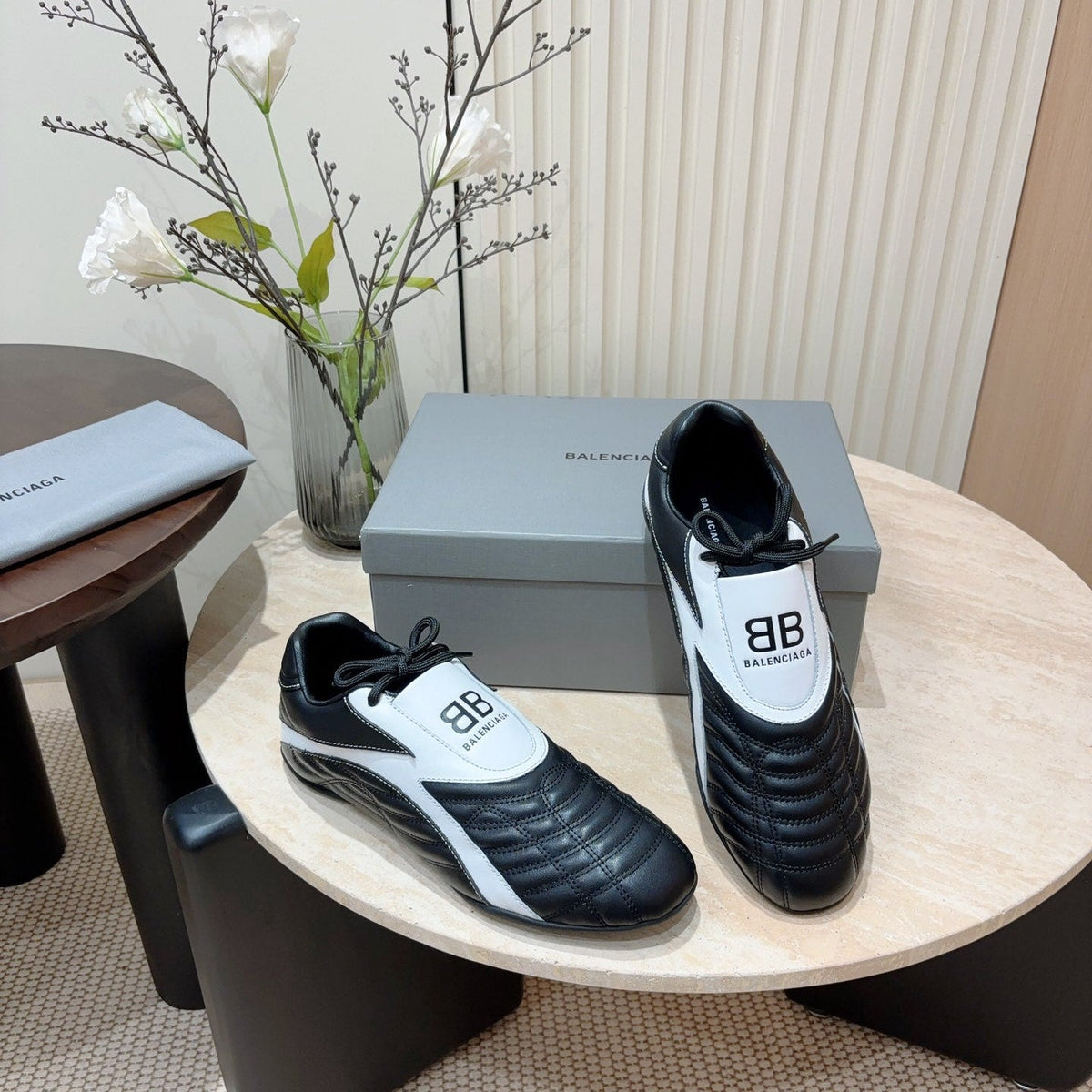 SOCCER SNEAKER IN BLACK MIX WHITE QUILTED LAMBSKIN