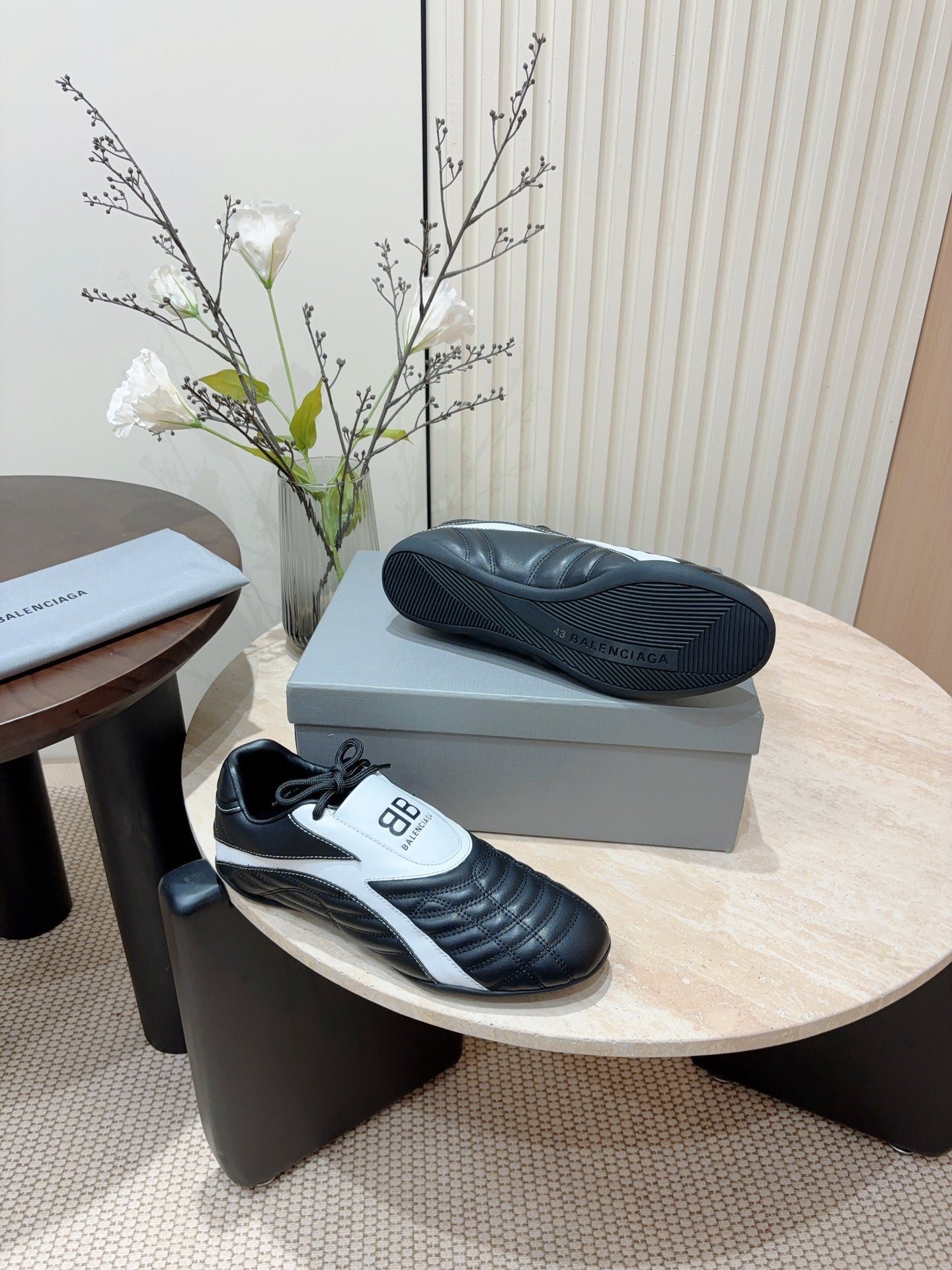 SOCCER SNEAKER IN BLACK MIX WHITE QUILTED LAMBSKIN
