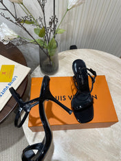 6AM HIGH SANDAL 95 MM IN BLACK PATENT LAMBSKIN