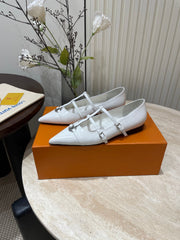 POINTED-TOE TRIPLE-STRAP BALLET FLAT IN WHITE PATENT CALFSKIN