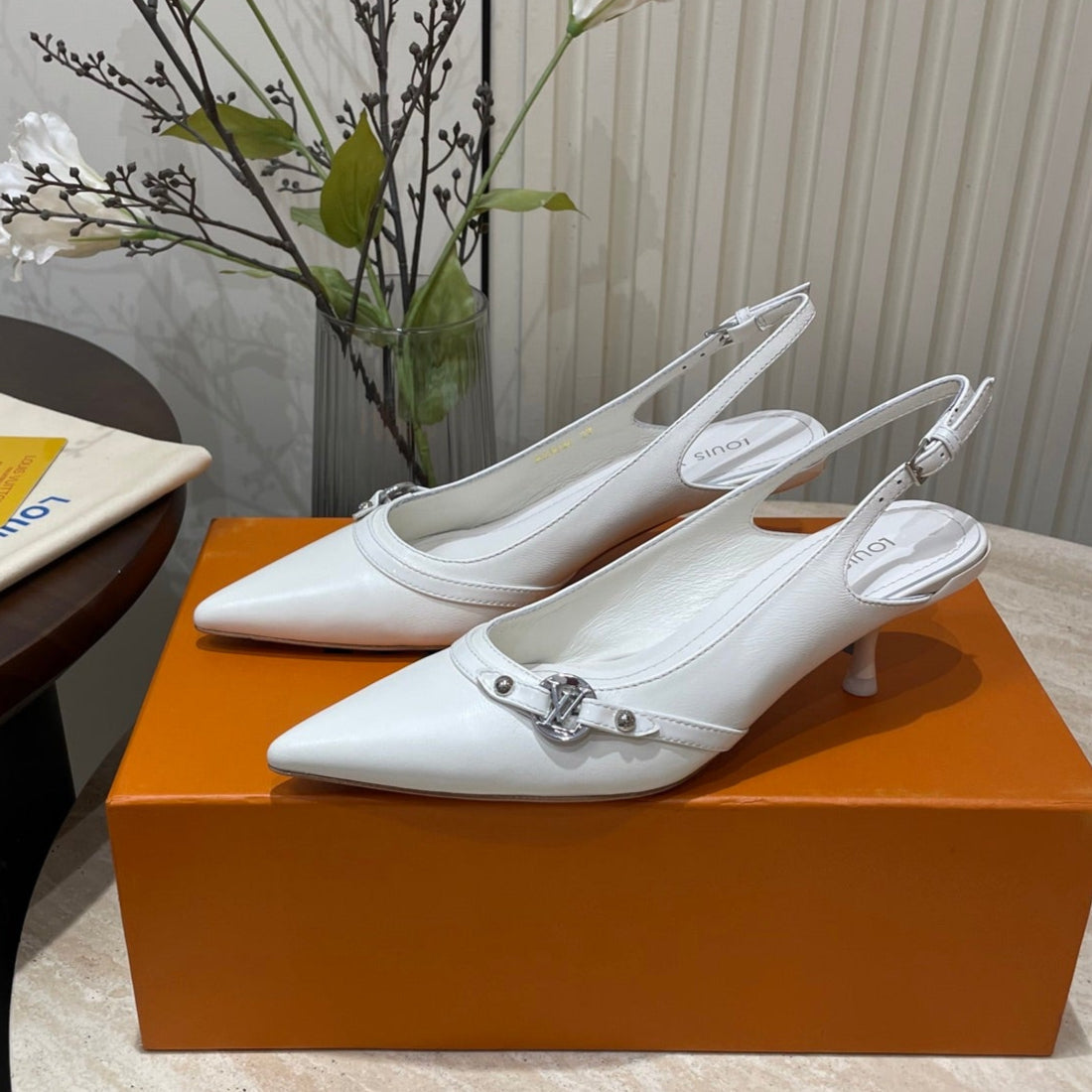 HIGH SLINGBACKS 5 CM IN WHITE CALFSKIN