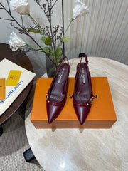 HIGH SLINGBACKS 5 CM IN BURGUNDY RED CALFSKIN