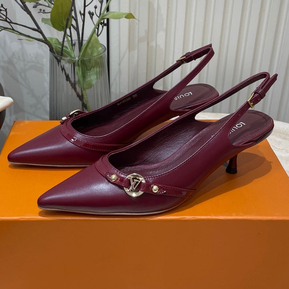 HIGH SLINGBACKS 5 CM IN BURGUNDY RED CALFSKIN