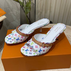 HIGH 5 CM MULES IN WHITE MONOGRAM LAMBSKIN