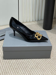 POINTED BB GOLD BUCKLE HIGH PUMPS 60MM IN BLACK PATENT CALFSKIN