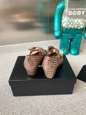 CC MARY JANES SHOES IN COPPER SATIN WITH RHINESTONES