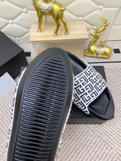 BALMAIN 25S BALMAIN MULES IN BLACK AND WHITE CALFSKIN