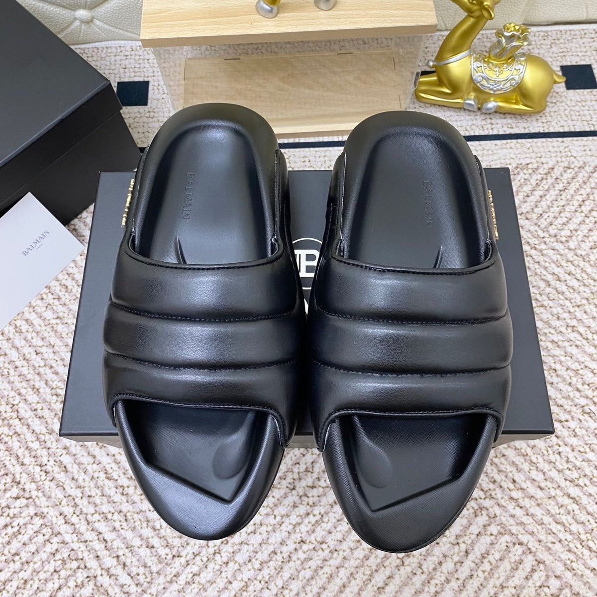 BALMAIN 25S BALMAIN MULES IN BLACK FULL CALFSKIN