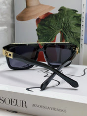 MASCOT PILOT SQUARE SUNGLASS 581378 IN BLACK ACETATE GOLD METAL