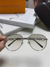 CHAIN PILOT SUNGLASS 581379 IN SILVER METAL LIGHT GREY SMOKE LENSES