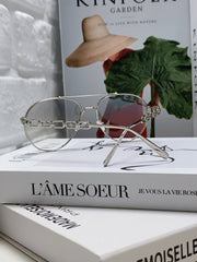 CHAIN PILOT SUNGLASS 581379 IN SILVER METAL LIGHT GREY SMOKE LENSES