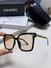 SQUARE SUNGLASSES 632883 IN BLACK ACETATE LIGHT BROWN LENSES