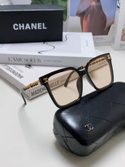 SQUARE SUNGLASSES 632883 IN BLACK ACETATE LIGHT BROWN LENSES