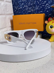 LINK SQUARE SUNGLASSES 570274 IN WHITE ACETATE GOLD LOGO