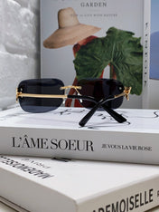 BUTTERFLY EMBELLISHED RIMLESS RECTANGULAR FRAME SUNGLASSES 570245 IN METAL