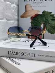 CHAIN SQUARE SUNGLASSES 570259 IN GOLD METAL GREY YELLOW SMOKE LENS