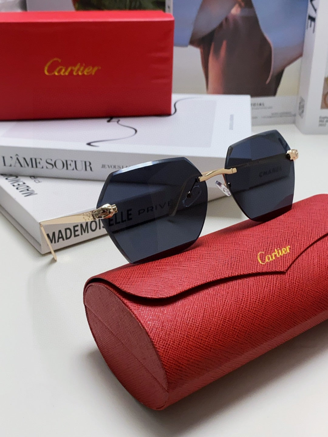 PANTHÈRE RIMLESS GEOMETRIC FRAME SUNGLASSES  539743 IN METAL