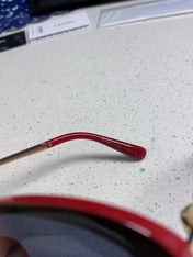 OVAL SUNGLASSES 640344 IN BLACK RED ACETATE METAL FRAME EMBOSSED PEARL