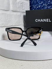 SQUARE SUNGLASSES 641807 IN BLACK ACETATE LIGHT BROWN LENSES