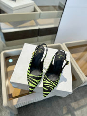 BALMAIN 25S SLINGBACK EVA 95MM IN GREEN AND BLACK ZEBRA PRINT CALFSKIN