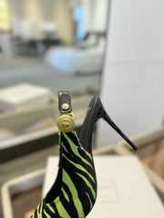 BALMAIN 25S SLINGBACK EVA 95MM IN GREEN AND BLACK ZEBRA PRINT CALFSKIN