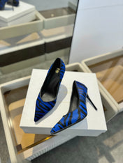 BALMAIN 25S HIGH HEELS 95MM IN BLUE AND BLACK ZEBRA PRINT CALFSKIN