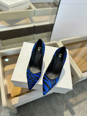 BALMAIN 25S HIGH HEELS 95MM IN BLUE AND BLACK ZEBRA PRINT CALFSKIN