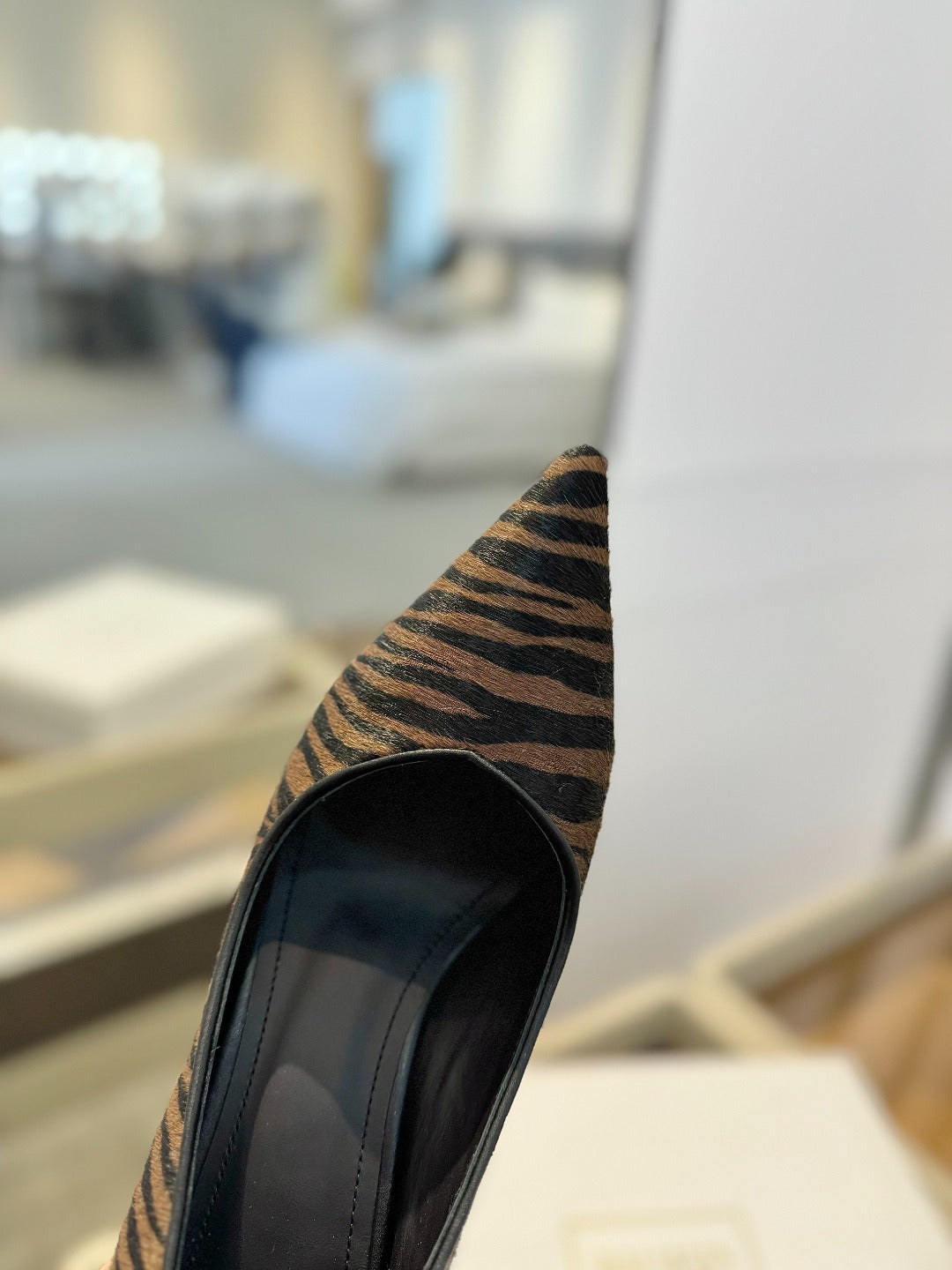 BALMAIN 25S HIGH HEELS 95MM IN BROWN AND BLACK ZEBRA PRINT CALFSKIN