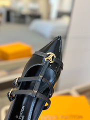 HIGH PUMP 5 CM TRIPLE-STRAP IN BLACK PATENT CALFSKIN